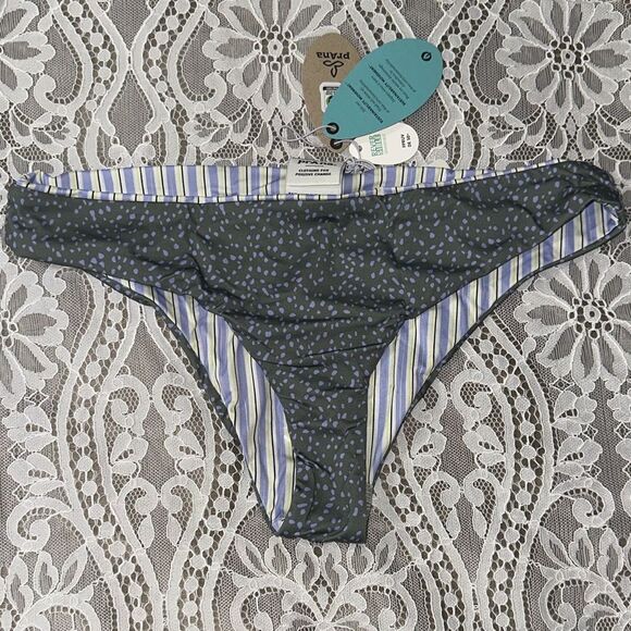 prAna XS Jess Gemma Reversible Swim Bikini Set Spotted Green Blue Yellow Stripe - Picture 15 of 17